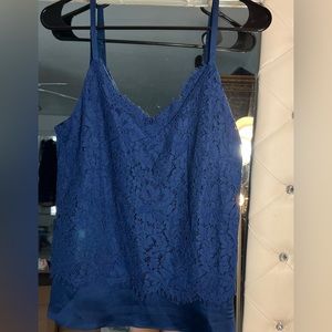 White House Black Market Teal Blue Lace Top Adjustable Strap Camisole Size 6